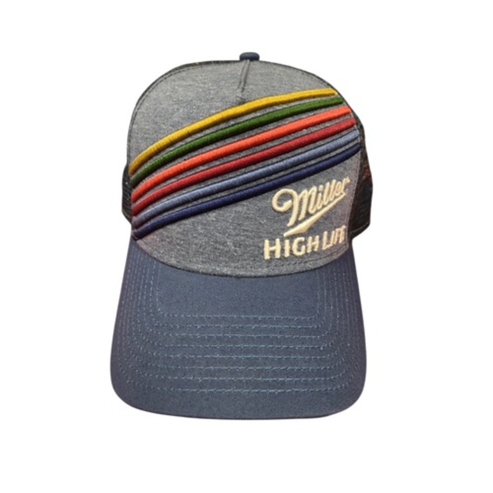 Miller High Life Beer Brewing Snapback Hat Adjustable Denim Multi Color Stripes